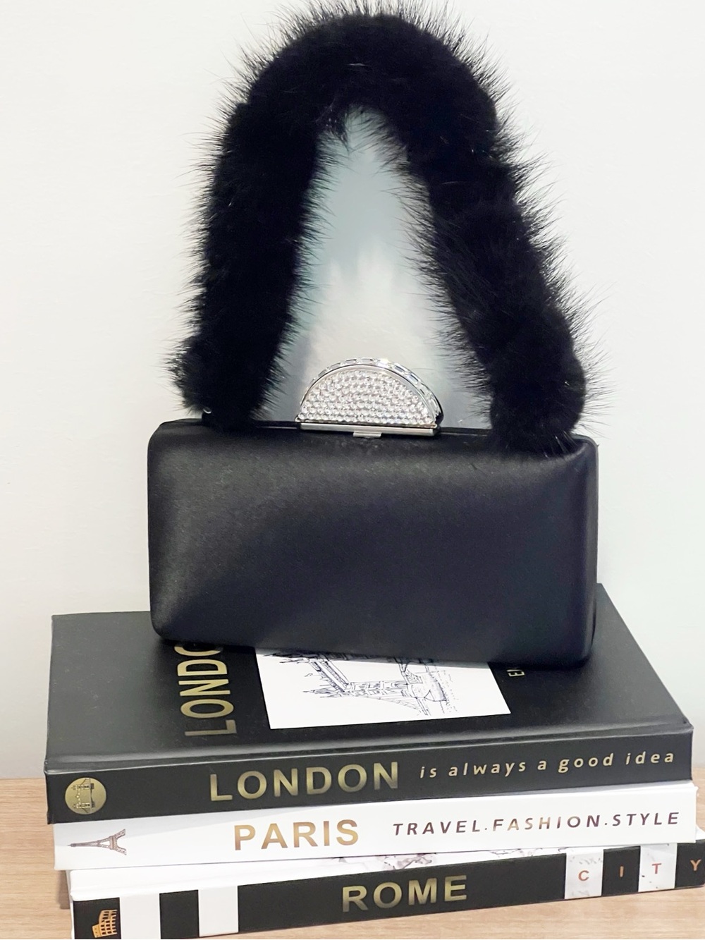 Mitchie’s Black Silk Mini Bag With Zinfandel Fur handle